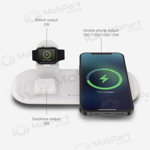 Laddare trådlös Devia 3in1 Smart Phone, Apple Watch, Airpods (vit)
