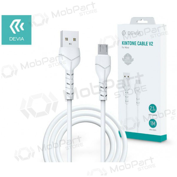 USB kabel Devia Kintone microUSB 1.0m (vit) 5V 2.1A
