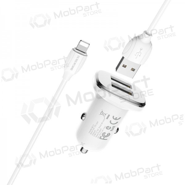 Laddare automobilinis Borofone BZ12 USB + Lightning (2.4A) (vit)