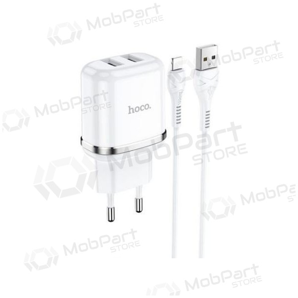 Laddare HOCO N4 Aspiring Dual USB + type-C kabel (5V 2.4A) (vit)