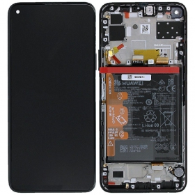 Huawei P40 Lite 5G skärm (svart) (med ram och batteri) (service pack) (original)