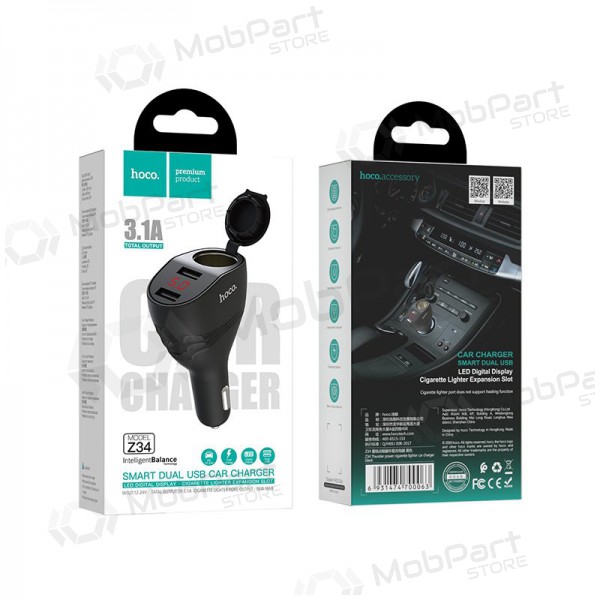 Laddare automobilinis Hoco Z34 x 2 USB (3.1A) (svart)