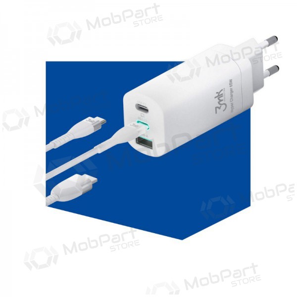 Laddare 3MK HyperCharger 65W 2xUSB-C, 1xUSB-A PD 3.0/QC 4.0 (vit)