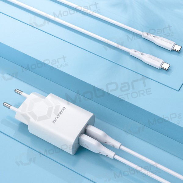 Laddare Borofone BN2 2xUSB 2.1A + USB Type-C (vit)