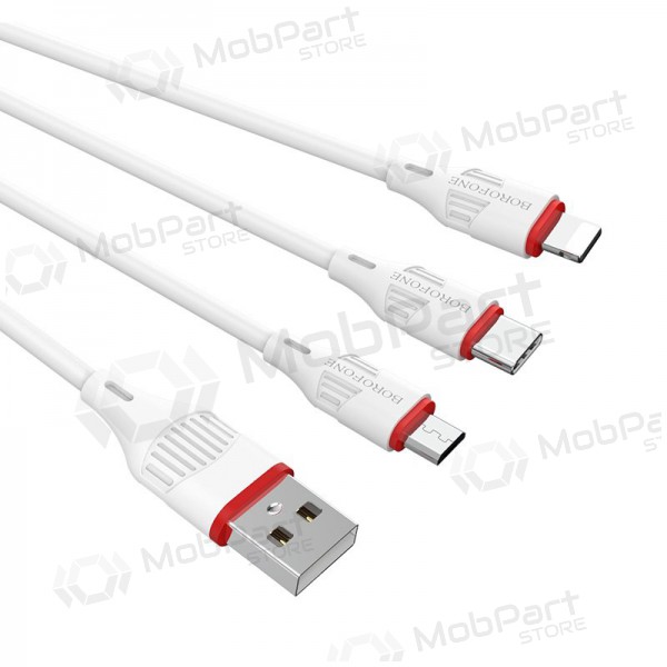 USB kabel Borofone BX17 3in1 microUSB-Lightning-Type-C (vit)