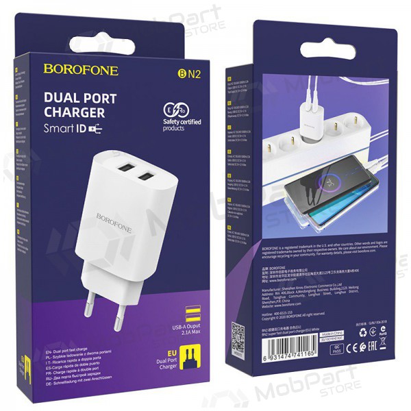 Laddare Borofone BN2 2xUSB 2.1A (vit)