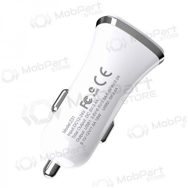 Laddare automobilinis Hoco Z31 Quick Charge 3.0 (3.4A) x 2 USB (vit)