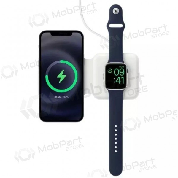 Laddare trådlös 2in1 Smart Phone, Watch MagSafe 10W (vit)