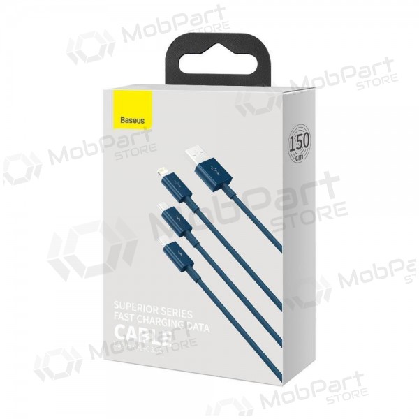 USB kabel Baseus Superior USB - microUSB+Lightning+Type-C 100W 1.5m (blå) CAMLTYS-03