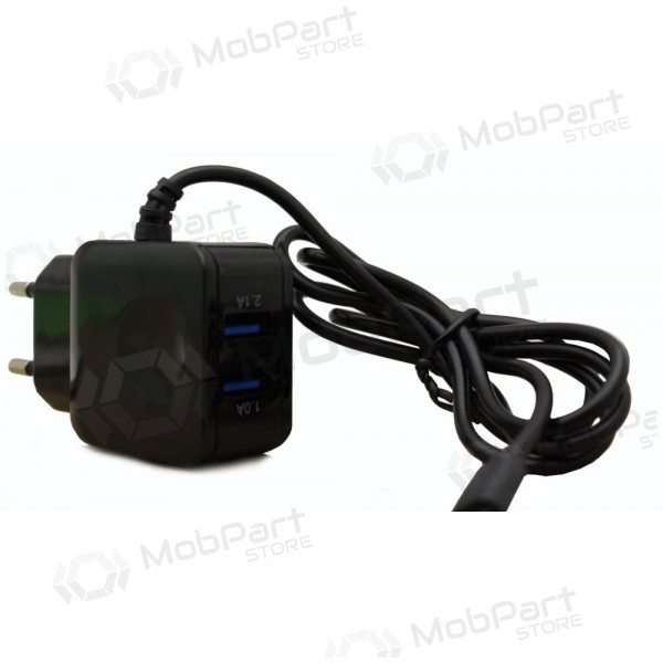 Laddare F13c FastCharging x 2 USB (3.1A) + microUSB (svart)