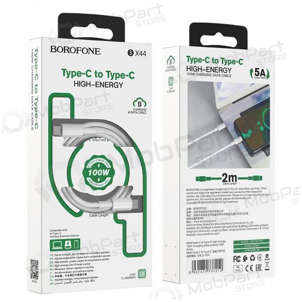 USB kabel Borofone BX44 Type-C - Type-C 100W 2.0m (vit)