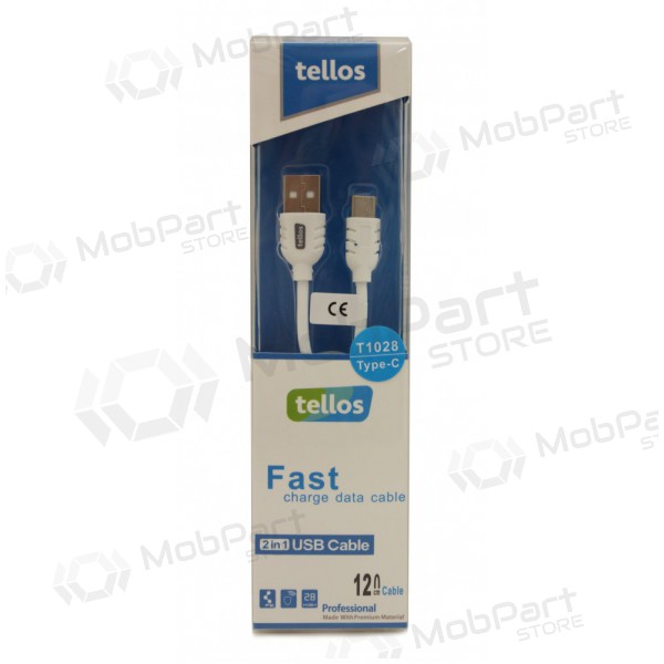 USB kabel Tellos Type-C FastCharging (vit) 1.2m