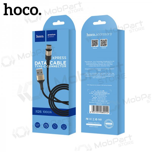 USB kabel Hoco X26 Type-C 1.0m (svart / guld)