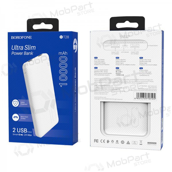 Powerbank Power Bank Borofone BT28 Ultra Slim 10000mAh vit Powerbank Power Bank Borofone BT28 Ultra Slim 10000mAh vit