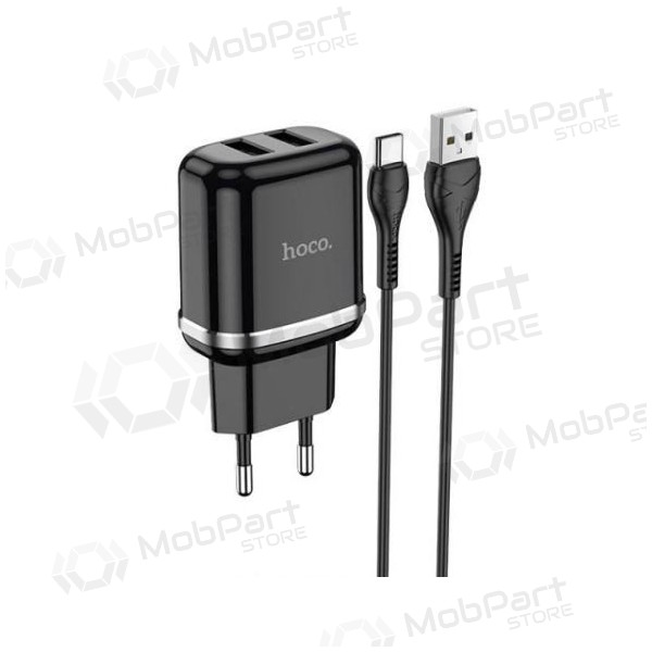Laddare HOCO N4 Aspiring Dual USB + type-C kabel (5V 2.4A) (svart)