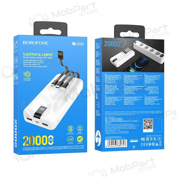 Powerbank Power Bank Borofone BJ20A 5 Output 3 Input 20000mAh vit Powerbank Power Bank Borofone BJ20A 5 Output 3 Input 20000mAh vit