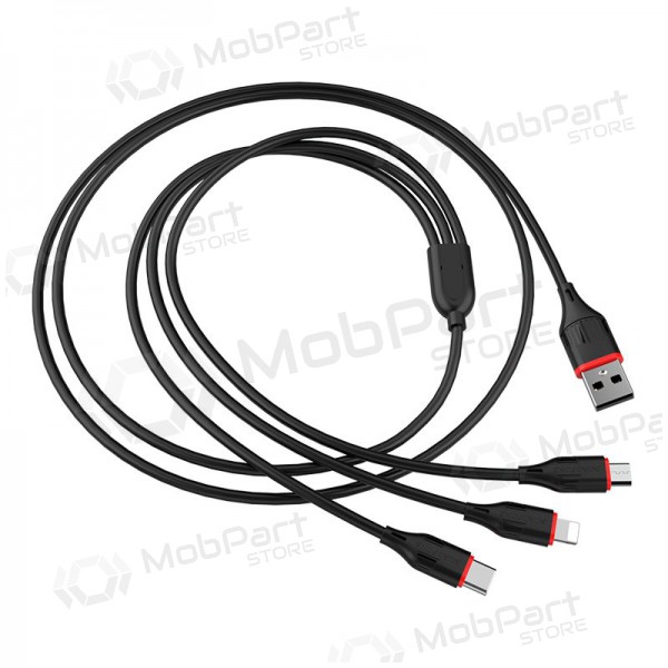 USB kabel Borofone BX17 3in1 microUSB-Lightning-Type-C 1.0m (svart)