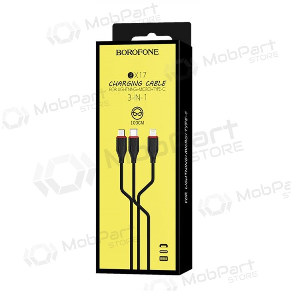 USB kabel Borofone BX17 3in1 microUSB-Lightning-Type-C 1.0m (svart)