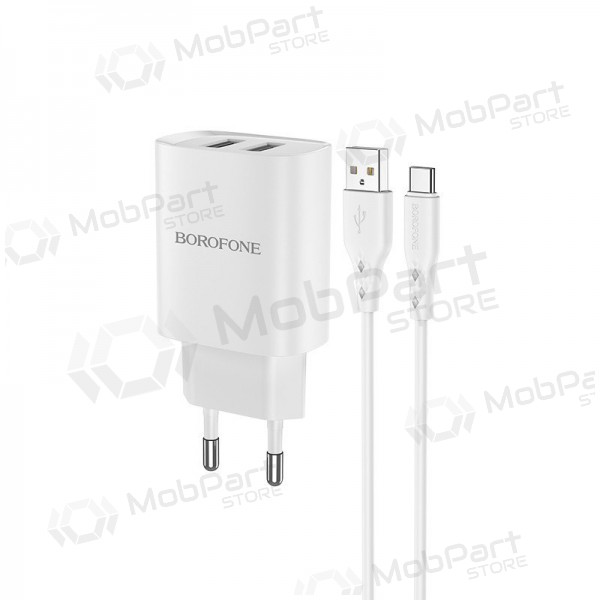 Laddare Borofone BN2 2xUSB 2.1A + USB Type-C (vit)