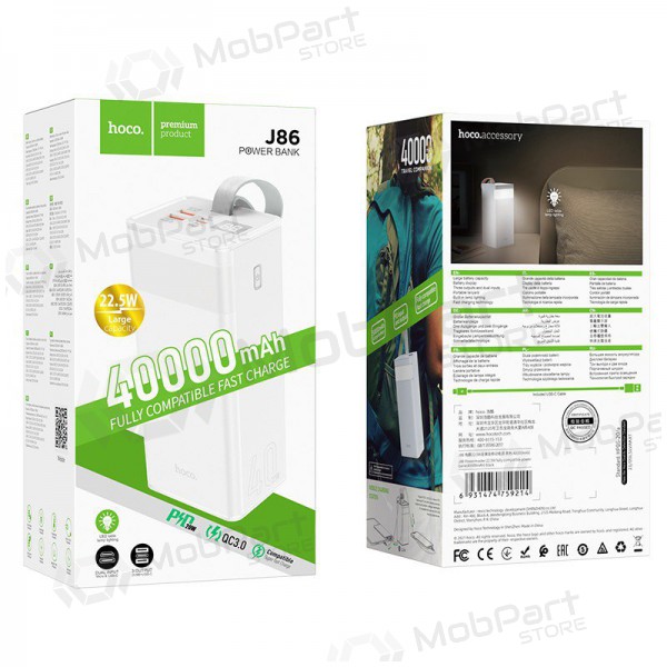 Powerbank Power Bank Hoco J86 22.5W Quick Charge 3.0 40000mAh vit Powerbank Power Bank Hoco J86 22.5W Quick Charge 3.0 40000mAh vit