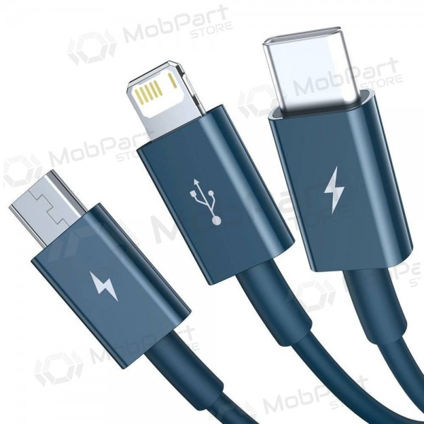 USB kabel Baseus Superior USB - microUSB+Lightning+Type-C 100W 1.5m (blå) CAMLTYS-03