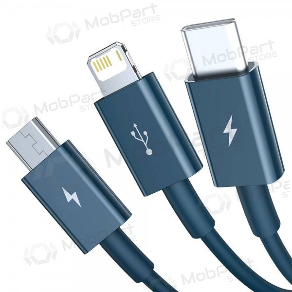 USB kabel Baseus Superior USB - microUSB+Lightning+Type-C 100W 1.5m (blå) CAMLTYS-03 USB kabel Baseus Superior USB - microUSB+Lightning+Type-C 100W 1.5m (blå) CAMLTYS-03