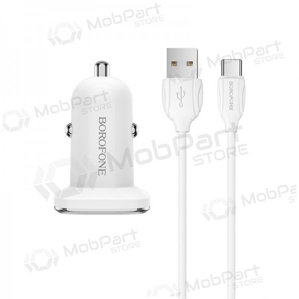 Laddare automobilinis Borofone BZ12 USB + Type-C (2.4A) (vit)