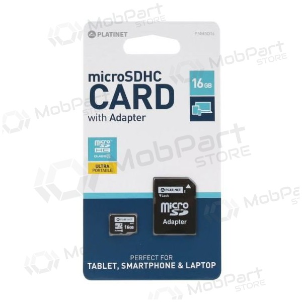 Minneskort Platinet MicroSD 16GB (class10) + SD Adapter