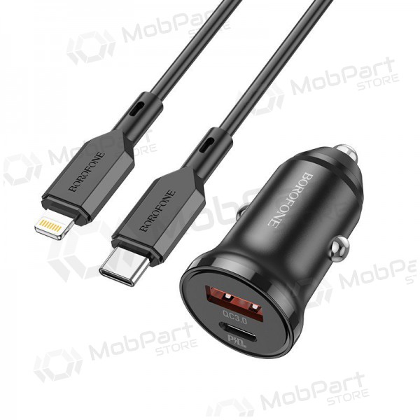 Laddare automobilinis Borofone BZ18A USB-A/Type-C PD20W+QC3.0 + Lightning (svart)