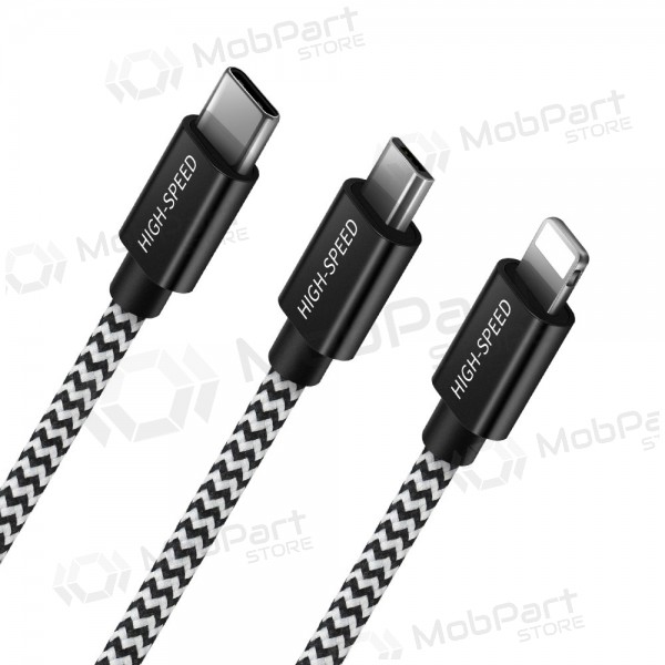 USB kabel Dux Ducis K-ONE 3in1 microUSB-Lightning-Type-C FastCharging 1.2m