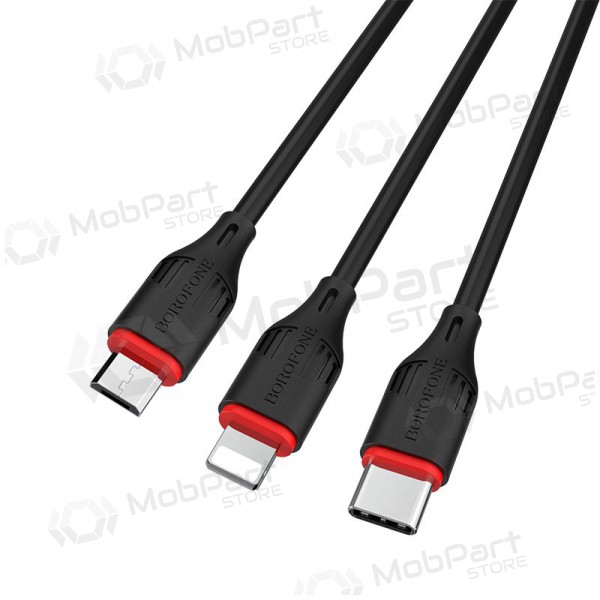 USB kabel Borofone BX17 3in1 microUSB-Lightning-Type-C 1.0m (svart)
