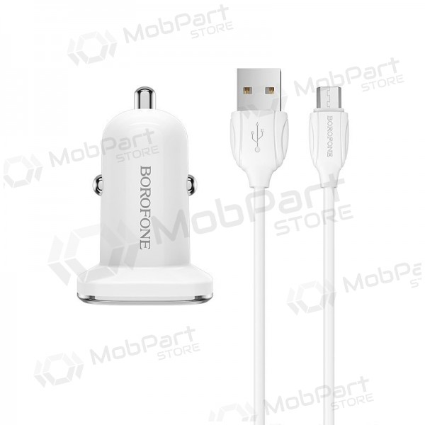 Laddare automobilinis Borofone BZ12 USB + microUSB (2.4A) (vit)