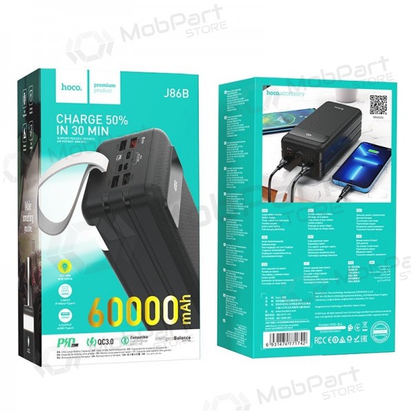 Powerbank Power Bank Hoco J86B 22.5W PD+Quick Charge 3.0 60000mAh svart