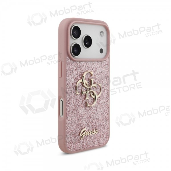 Apple iPhone 18 Pro fodral - Guess PU Fixed Glitter 4G Metal Logo (rosa)