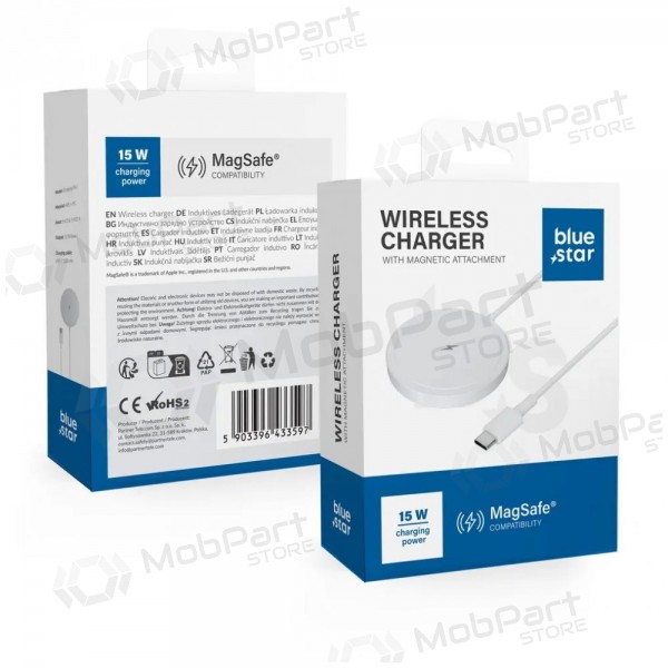 MagSafe trådlös laddare Blue Star Charing Pad 15 W med USB-C-kabel vit