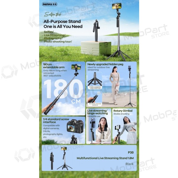 Selfiestick Remax P30 1.8m svart