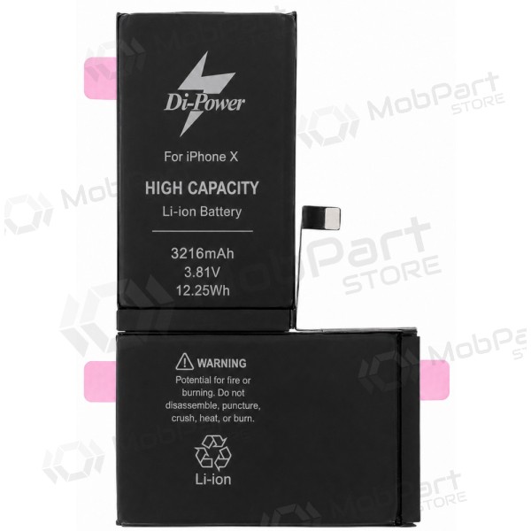 Apple iPhone X batteri, ackumulator Di-Power 3216 mAh (förstärkt kapacitet)
