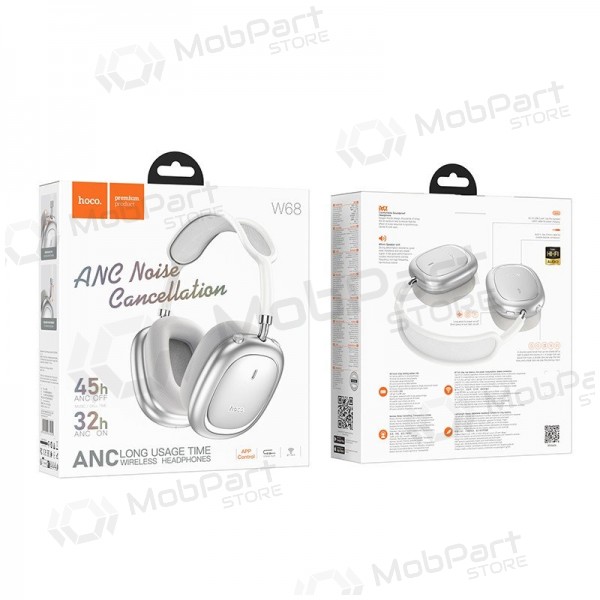 Trådlösa hörlurar med mikrofon Hoco W68 ANC Bluetooth silver