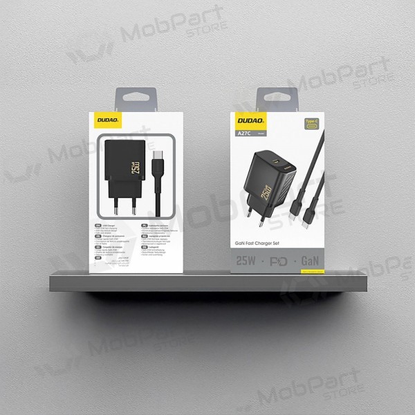 Laddare Dudao A27C GaN 25W USB-C + USB-C till USB-C kabel 1.0m svart