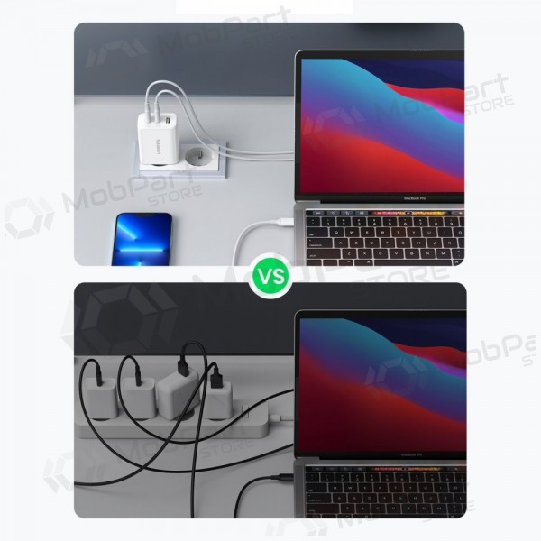 Laddare buitinis Ugreen CD275 2xUSB-C/USB-A 65W vit