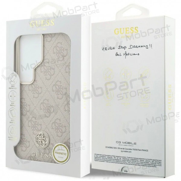 Samsung Galaxy S26 Ultra fodral - Guess PU Leather 4G Strass Logo Gold Frame Magnetic (rosa)
