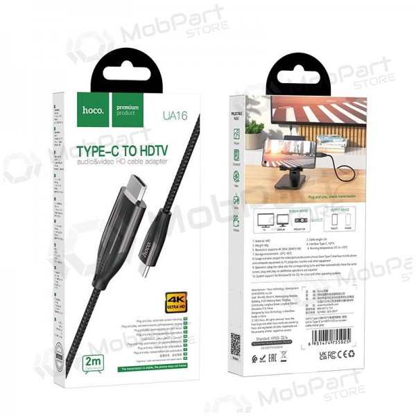 Kabel Hoco UA16 Type-C to HDMI 2.0m grå