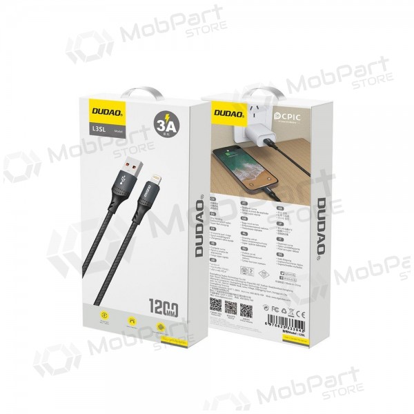 Lightning-kabel Dudao L3SL USB-A till Lightning 1,2 m 3 A svart