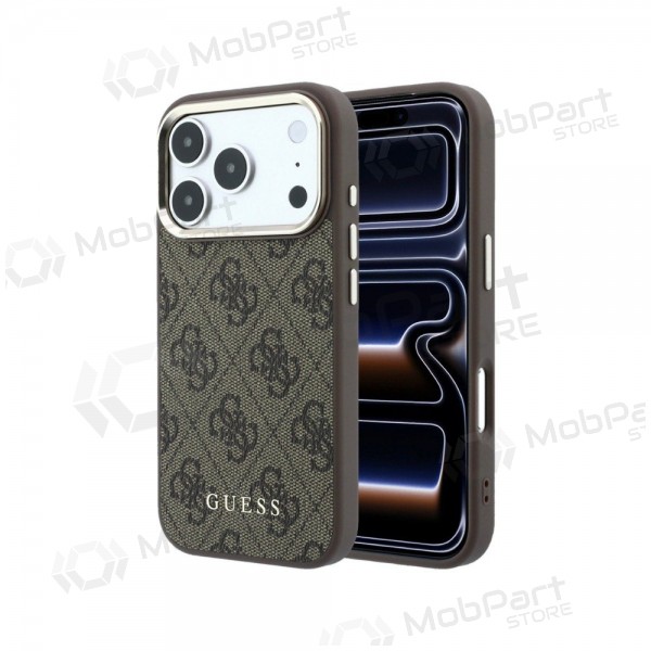 Apple iPhone 18 Pro Max fodral - Guess PU Leather 4G Gold Frame MagSafe (brun)