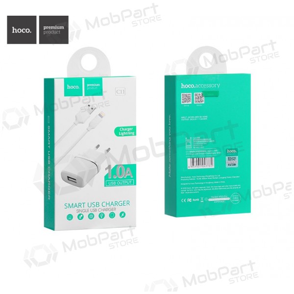 Laddare HOCO C11 Smart USB + lightning (5V 1A) (vit)