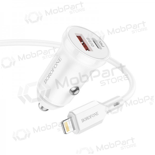 Laddare automobilinis Borofone BZ18A USB-A/Type-C PD20W+QC3.0 + Lightning (vit)