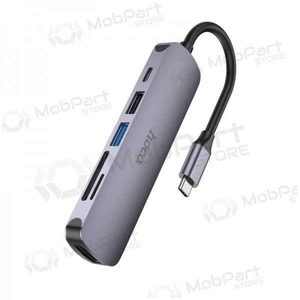 USB-C-adapter Hoco HB28 USB-C till HDMI + USB 3.0 + USB 2.0 + SD + TF + PD grå