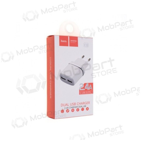 Laddare HOCO C12 Smart Dual USB (5V 2.4A) (vit)