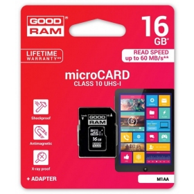 Minneskort GOODRAM MicroSD 16Gb (class 10) + SD adapter