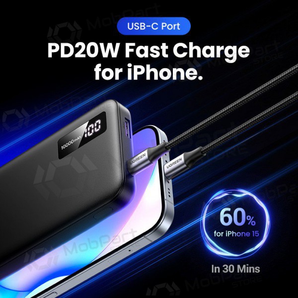 Powerbank Power Bank Ugreen PB311 20W 10000mAh (25742) svart Powerbank Power Bank Ugreen PB311 20W 10000mAh (25742) svart